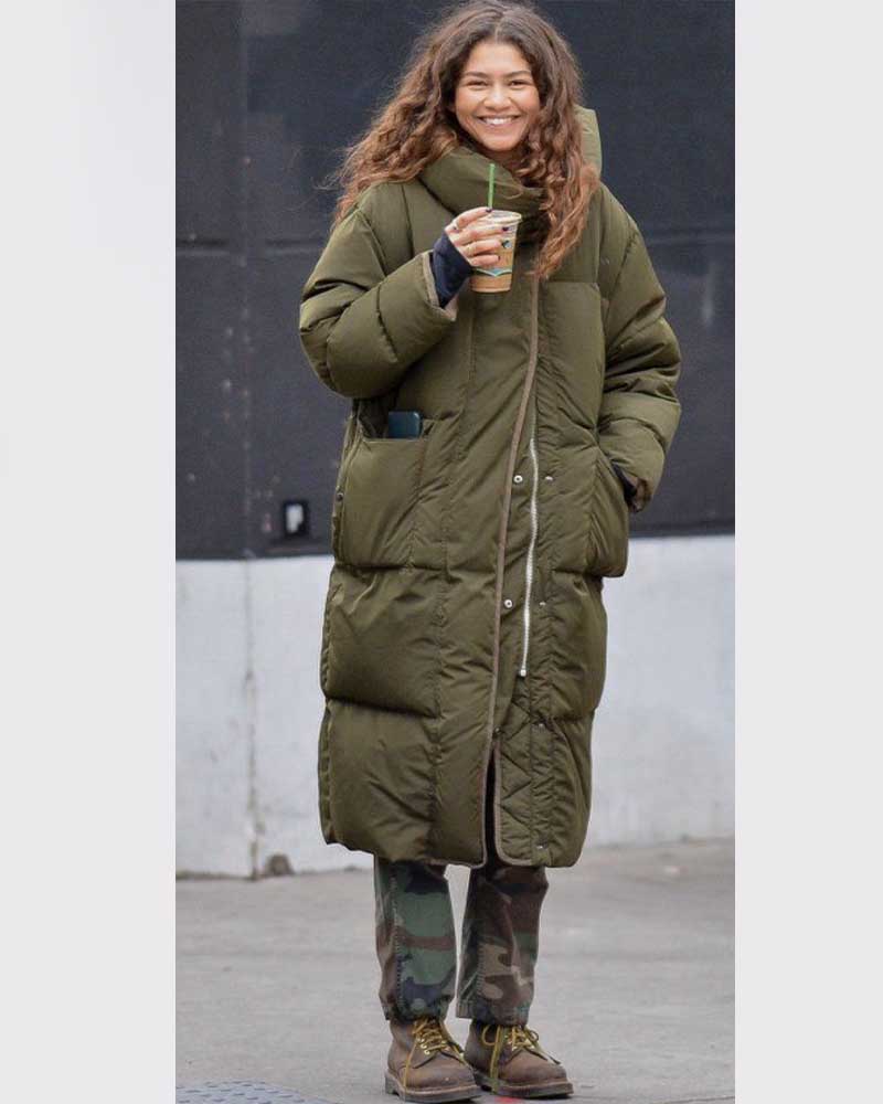 Zendaya Green puffer coat - flok life magazine